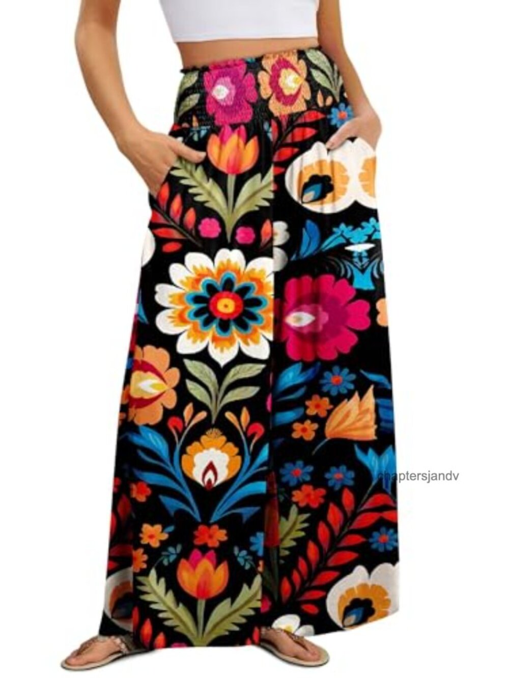 Women Palazzo Pants Wide Leg High Smocked Waist Flowy Beach Casual Trousers